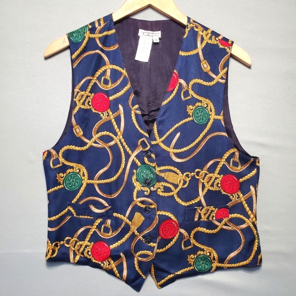 VTG Talbots Vest Womens Medium Navy Nautical Rope Chain‎ Equestrian Old Money